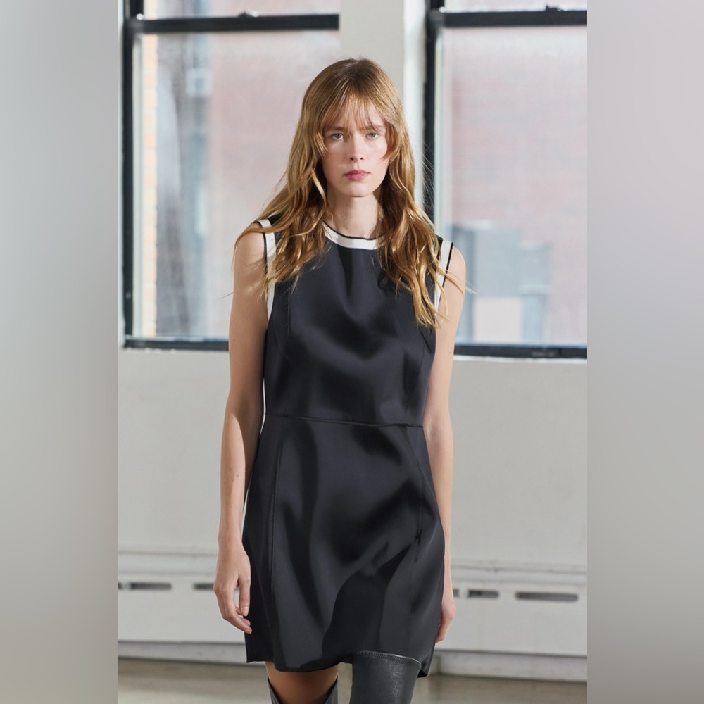 ZARA Contrast Satin Effects Black Mini Dress